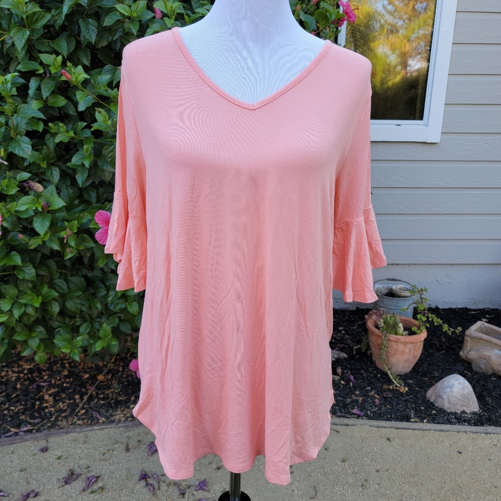 New LG Peach Bell Sleeve Top